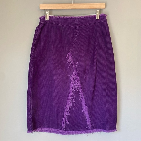 Vintage Corduroy Purple Frayed-Hem Pencil Skirt 100% Cotton - Picture 3 of 9